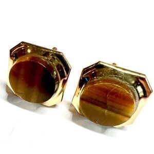 VINTAGE GOLD TONE TIGER EYE STYLE CUFFLINKS